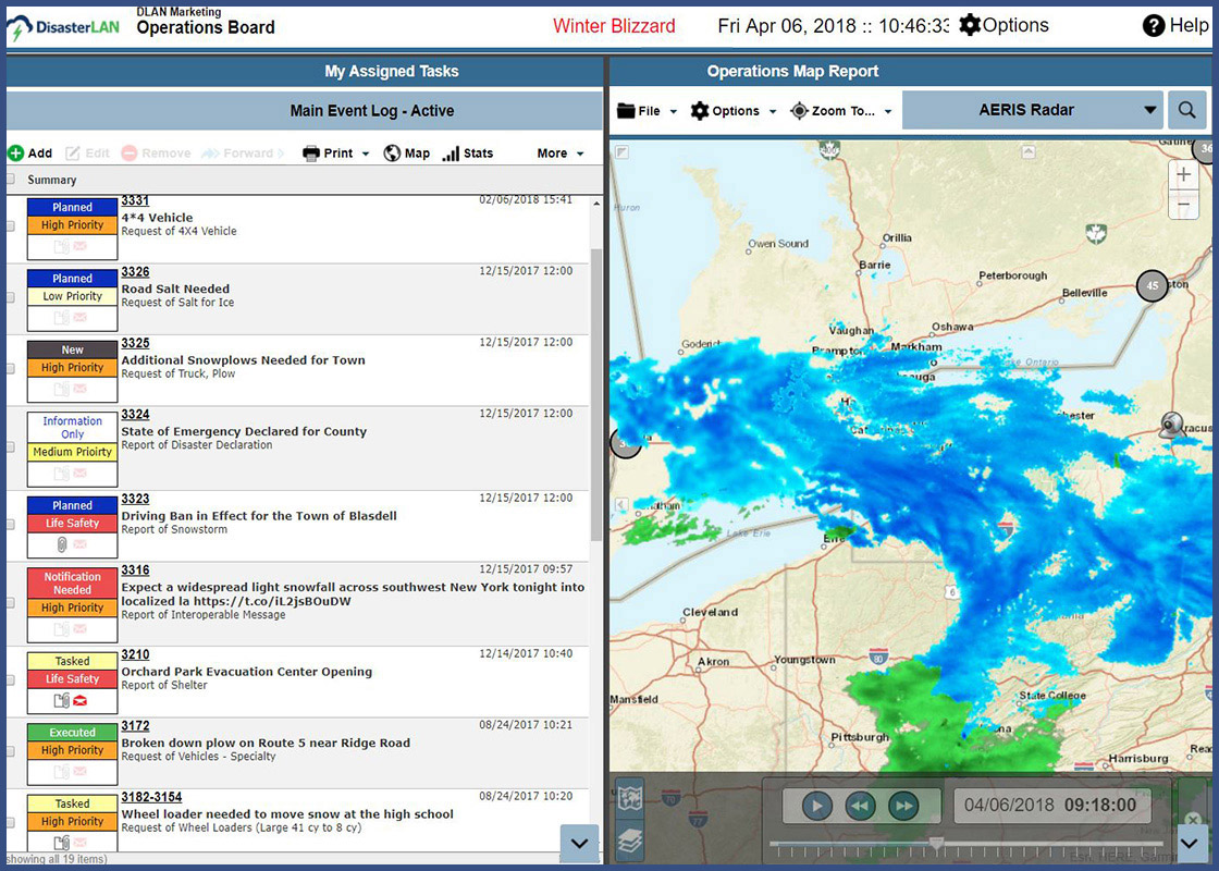 Status Board for Incident Management software for transportation organizations